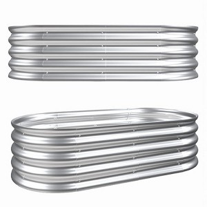 Galvanized Steel Raised Garden Bed, Outdoor Oval Planter Box with Open Base, Metal Garden Bed Planter for Vegetables Flower Herb - 1 of 4