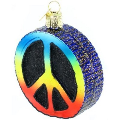 Rainbow Peace Sign Glass Blown Christmas Ornament