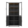 LED Display Cabinet with Glass Doors, Steel Curio Cabinet Storage Cabinet Accent Cabinet Pantry Organizer Cupboard, Black/Dark Blue-ModernLuxe - 2 of 4