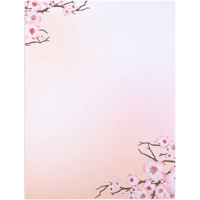 Pipilo Press 100 Sheets Japanese Cherry Blossom Stationery Set, Pink, 8.5 x 11 In