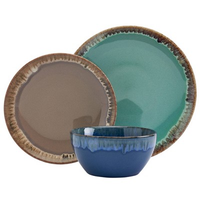 12-Piece Multicolor Ceramic Dinnerware Set with Reactive Glaze