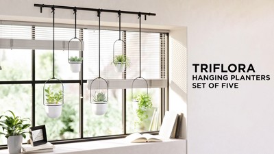 Black Adjustable Hanging Planter Set with Recycled Pots