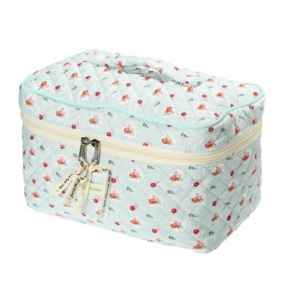 Unique Bargains Large Travel Aesthetic Cute Floral Pattern Cotton Makeup Bags and Organizers Blue