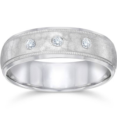 Pompeii3 Hammered Diamond 6mm Wedding Band 10K White Gold