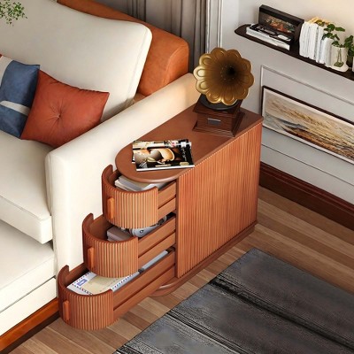 Walnut 3-Drawer Solid Wood Slim End Table