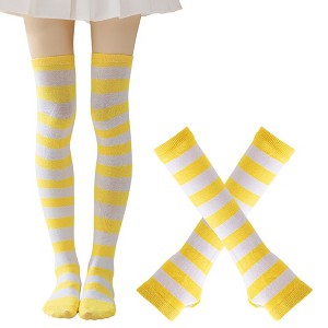 BABYYER Striped Thigh High Socks, Christmas Long Stockings, Leg Warmer and Long Fingerless Gloves Set for Holiday Decorations - 1 of 4