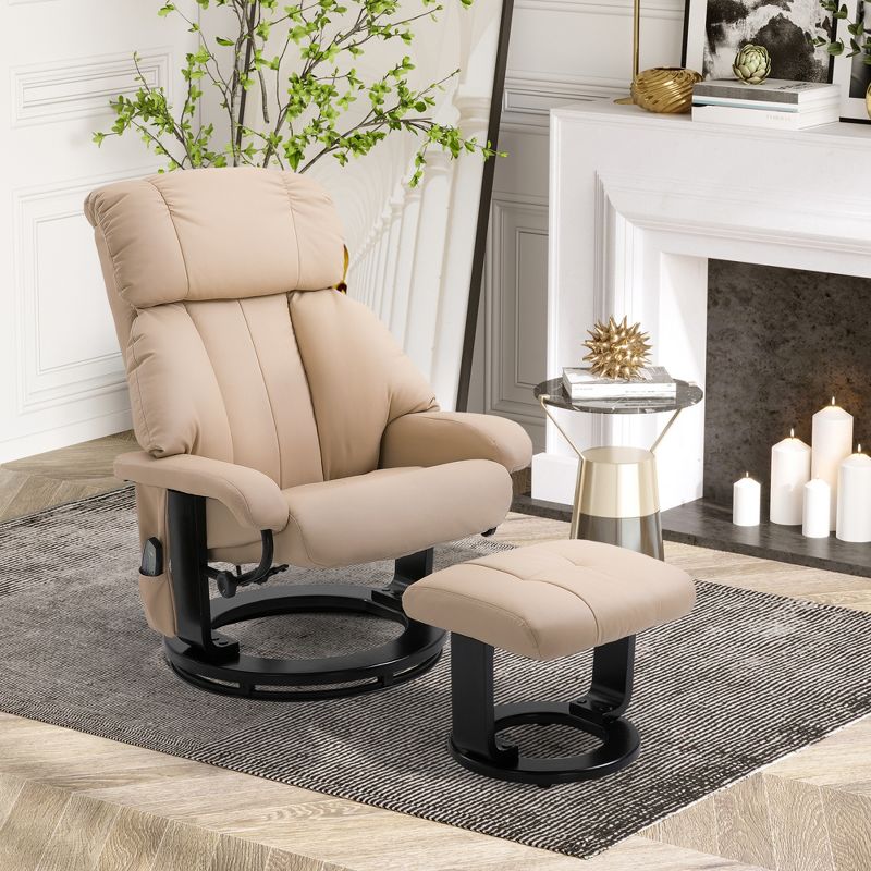 HOMCOM Recliner with Ottoman Footrest, Recliner Chair with Vibration Massage, Faux Leather and Swivel Wood Base for Living Room and Bedroom, 3 of 8