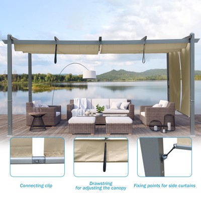 Brown Aluminum Outdoor Pergola with Adjustable Canopy