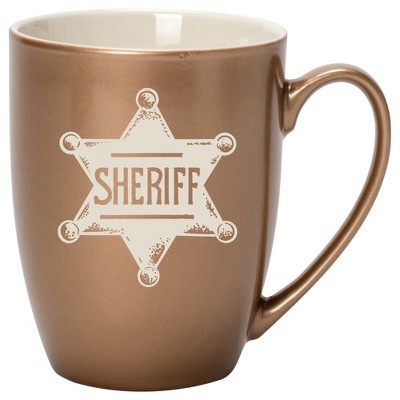 100 North Star Badge 10 Ounce Bronze Metallic Finish, Comfortably Fits Your Hands, New Bone China Coffee Tea Cup Mug, Sheriff