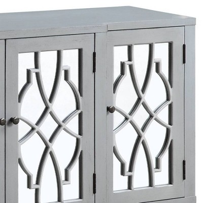 Antique Gray Wood and Mirrored Console Table with Storage
