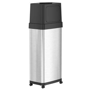 iTouchless Dual Push Door Kitchen Trash Can with Wheels and Odor Filter 24 Gallon Rectangular Stainless Steel