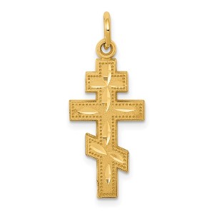 Black Bow Jewelry 14k Yellow Gold, Diamond Cut Eastern Orthodox Cross Charm, 12 x 25mm - 1 of 4