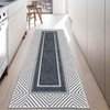2x6 Runner Rugs for Kitchen ¨C Modern Bordered Washable Rug, Non-Slip Stain Resistant Low Pile Floor Runner for Hallway, Bedroom & Laundry (Dark Grey) - 3 of 4