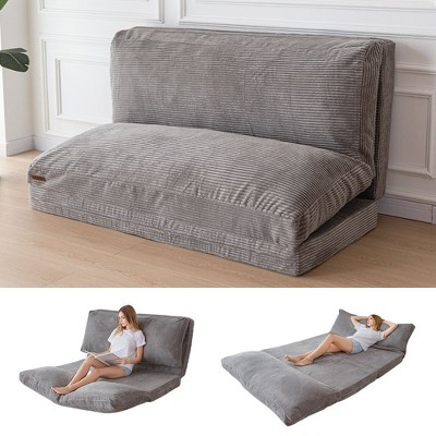 MAXYOYO Bean Bag Sofa Bed - Corduroy Floor Sofa with Washable Cover, Grey
