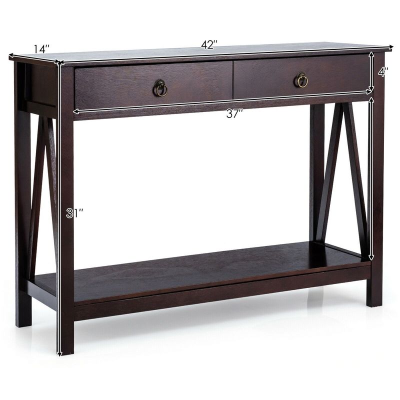 Costway Console Table Accent Sofa Side Table with Drawer Shelf Entryway Espresso, 2 of 11