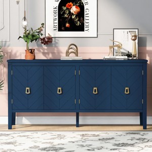 Modern Wood Buffet Cabinet with 4 Doors and Vintage Metal Handles, Large Sideboard Storage Cabinet for Dining Room or Living Room-The Pop Home - 1 of 4