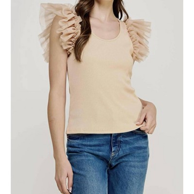 Women's Tulle Ruffle Frills Knit Top - Strut & Bolt