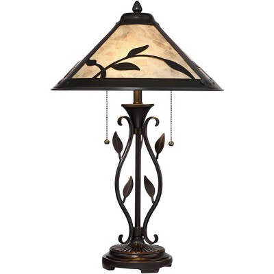 Franklin Iron Works Country Rustic Table Lamp with Table Top Dimmer Bronze Iron Metal Mica Cone Shade for Living Room Bedroom