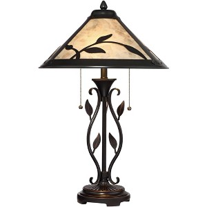 Franklin Iron Works Feuille Country Cottage Table Lamp 23 3/4" High Metal Openwork Leaf with Table Top Dimmer Mica Shade for Bedroom Living Room House - 1 of 4
