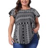 Agnes Orinda Women's Plus Size Boho Floral Printed Round Neck Butterfly Sleeve Babydoll Blouses - 2 of 4
