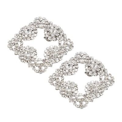 Unique Bargains Women's Rhinestone Shoe Buckle 1.97"x1.97" Silver Tone 2 Pcs