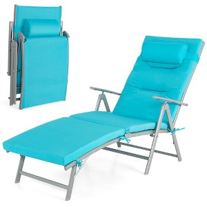 Tangkula Folding Chaise Lounge Chair Recliner Cushion Pillow Adjustable Outdoor Turquoise - 1 of 3