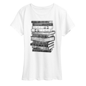 Women's - Instant Message - Stacked Books Short Sleeve Graphic T-Shirt - 1 of 4