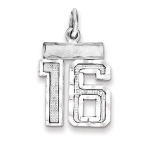 Black Bow Jewelry Sterling Silver, Varsity Collection, Small D/C Pendant, Number 16 - 1 of 4