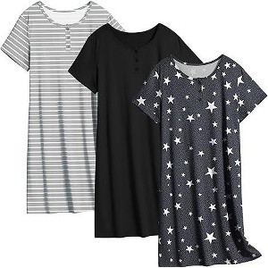 Ekouaer 3 Pack Women's Sleepshirts Soft Sleepwear Short Sleeve T-Shirt Nightgowns Casual Sleepdress Nightshirts - 1 of 1