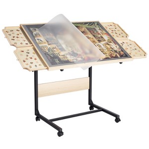 VEVOR 1500 Piece Puzzle Table with Legs, 4 Drawers and Cover, 34x25 in Portable Wooden Board with Wheels, Jigsaw Puzzle Accessories, Gray - 1 of 4