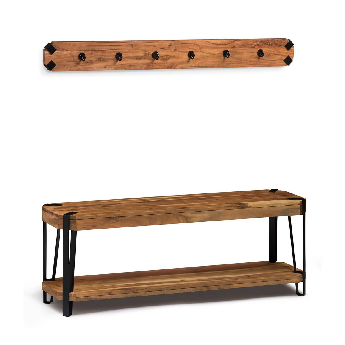 48" Ryegate Live Edge Wood Bench with Coat Hooks Set  - Alaterre Furniture: Industrial Metal Frame, 2-Piece Entryway - thumbnail 2