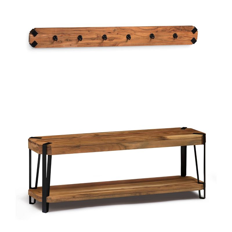48" Ryegate Live Edge Wood Bench with Coat Hooks Set Natural - Alaterre Furniture, 1 of 7