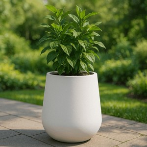 LeisureMod Orchid Fiberstone Decorative Round Planter Pot with Drainage Holes, Weather-Resistant for Indoor/Outdoor Use - 1 of 4