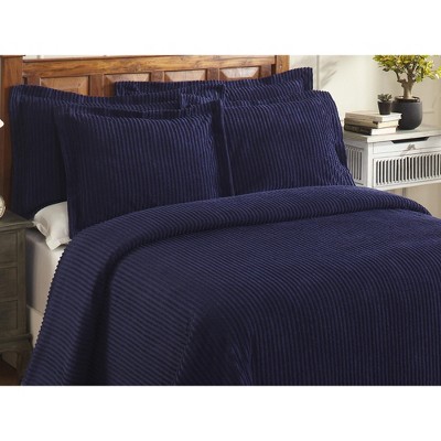 Navy Full Cotton Chenille Bedspread Set with Shams