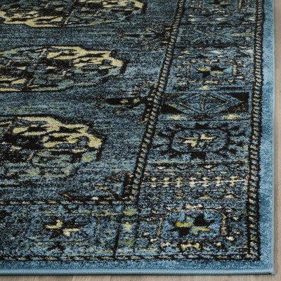 Vintage Blue and Multicolor High Pile Synthetic Area Rug, 4' x 6'