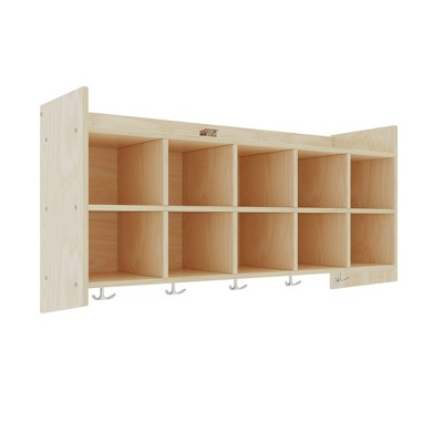 ECR4Kids Birch 10-Section Hanging Classroom Coat Locker, Wall Mounted Storage with  Shelf and Hooks