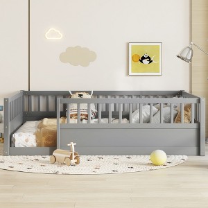 GDFStudio Julian Modern Montessori Floor Bed with Fence - 1 of 4