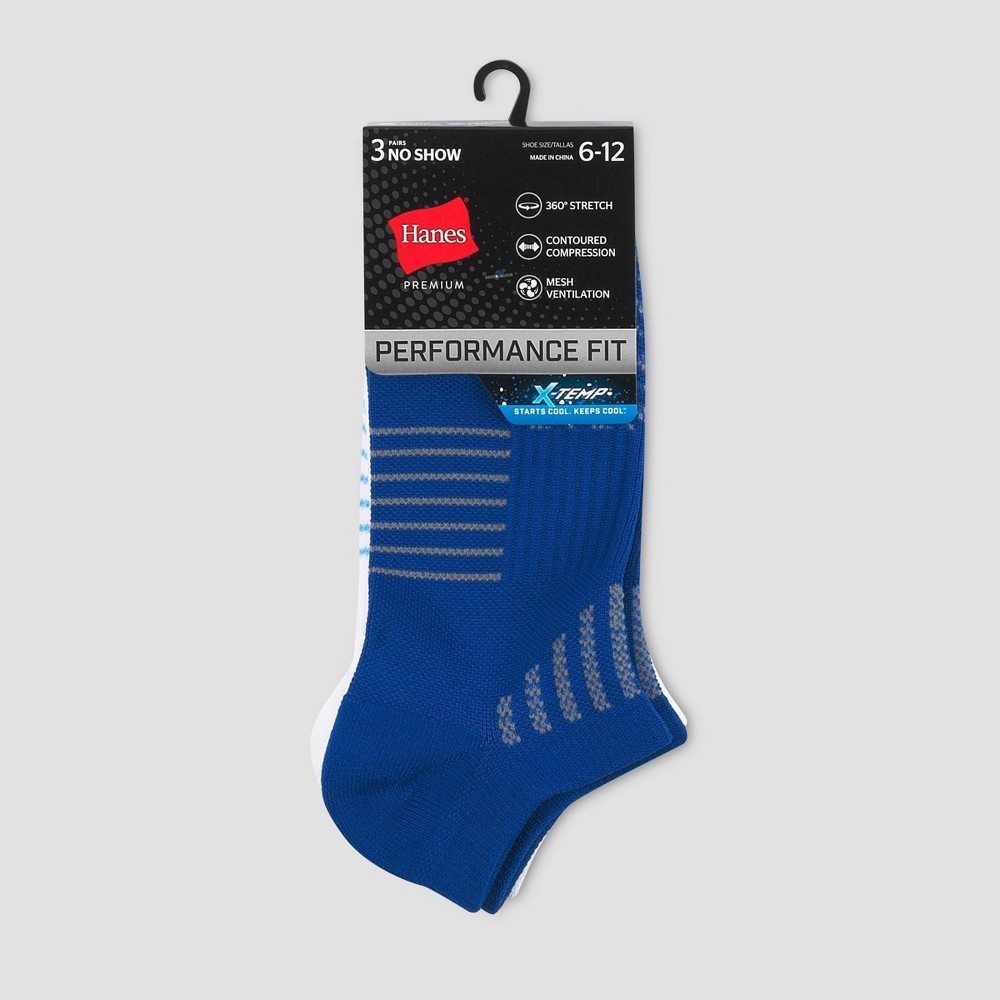 Hanes Premium Men's Nylon Performance No Show Socks 3pk Blue...