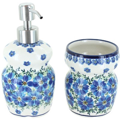 Blue Rose Polish Pottery 2017-2018 Zaklady Soap Dispenser & Bathroom Cup