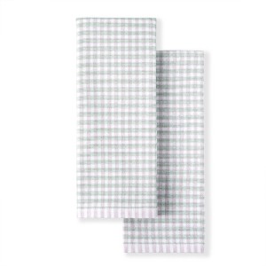 Martha Stewart Check Dual Purpose Kitchen Towel Set 2-Pack Set, Green, 16"x28" - 1 of 3