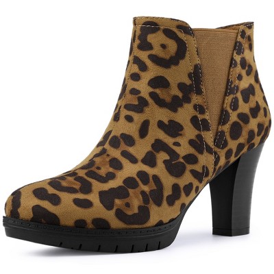 Allegra K Women's Round Toe Block Heels Chelsea Ankle Boots
