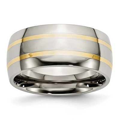 Black Bow Jewelry Men's 10mm Titanium & 14k Gold Inlay Polished Domed Band