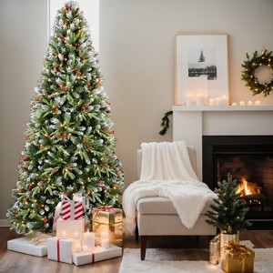 Resenkos Artificial 7ft  LED-lit Christmas Tree with 2178PE/PVC Mixed Branch Tips,Red fruit and Pine cone - 1 of 4