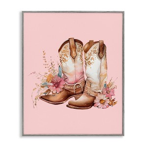 Stupell Industries Floral Pink Cowgirl Boots Framed Giclee Art - 1 of 4