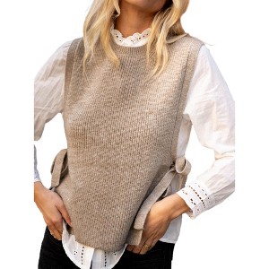 Clearlove Women's Ribbed Knit Vest Sleeveless Top with Side Tie Slit Detail - 1 of 4