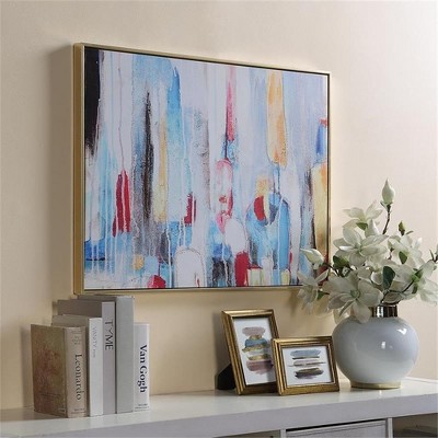 Rainy Forest Multicolor Abstract Canvas Wall Art with Gold Frame
