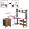 Besiost 60"L Shaped Computer Desk with Hutch, Power Outlets, LED Lights & Storage Drawers - 4 of 4