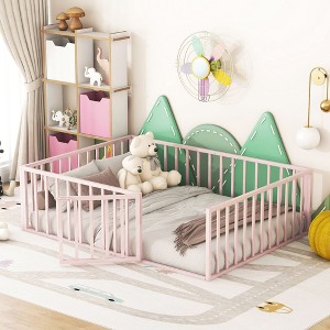 NicBex Kids Montessori Bed with Door,Metal Floor Bed with Fence,Twin/Full/Queen Size Toddler bed for Bedroom Playroom,Black/White/Pink - 1 of 4