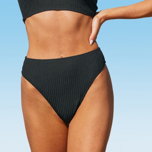 Women's Rib High Waist Cheeky Bikini Bottoms - Cupshe-l-black : Target