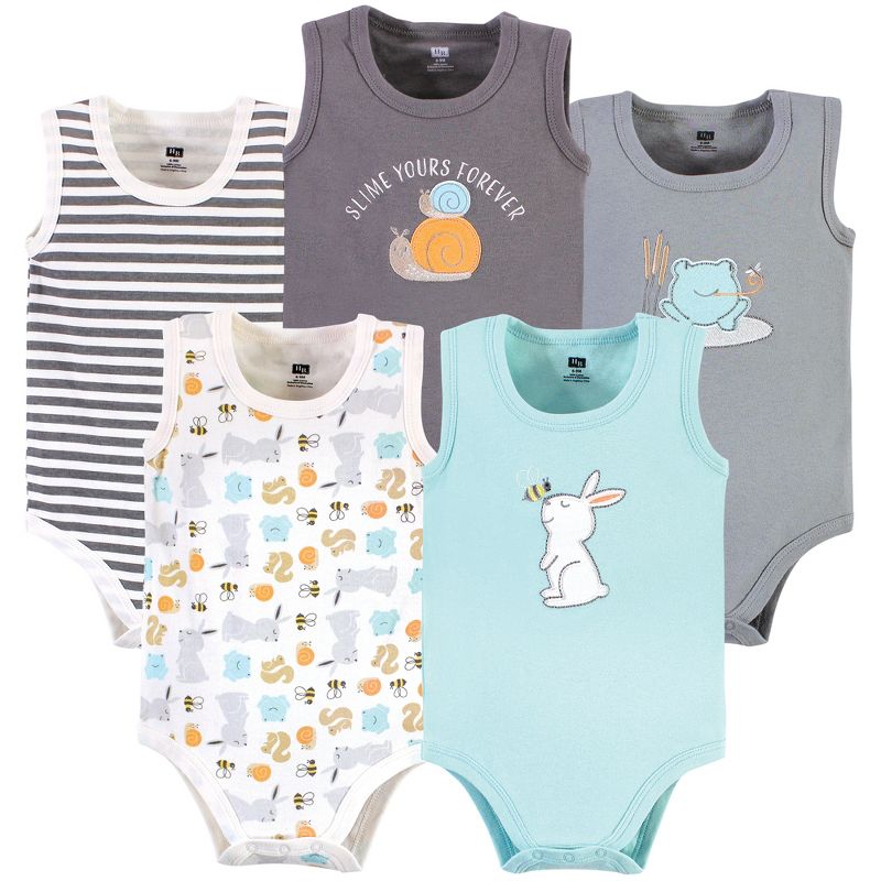 Hudson Baby Unisex Baby Cotton Sleeveless Bodysuits, Bunny And Bee, 1 of 9